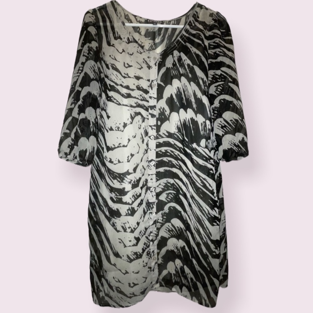 Express Long Sheer Tunic/Button Blouse